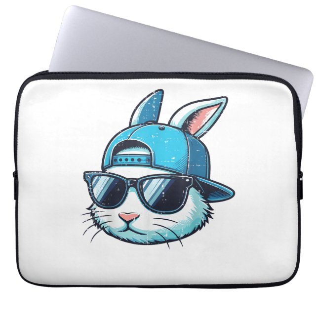 Capa Para Notebook Easter Bunny Face Baseball Cap Sunglasses Rabbit B (Frente)