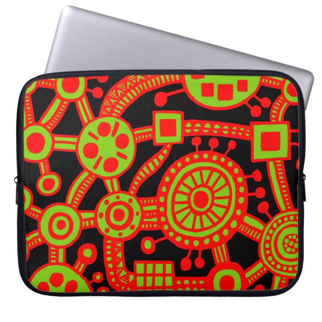 Capa Para Notebook Ecossistema III Vermelho e Verde em Preto (Frente)