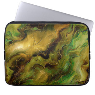 Capa Para Notebook Efeito Marmoreado em Verde e Dourado