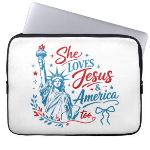 Capa Para Notebook Ela Ama Jesus e a América Também 4 de Julho Cristo