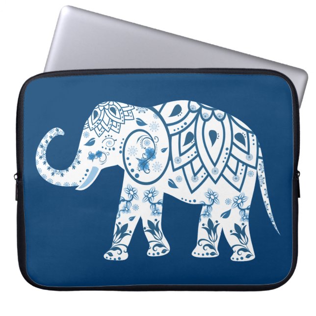 Capa Para Notebook Elefante Azul Padrão do ornamentado (Frente)