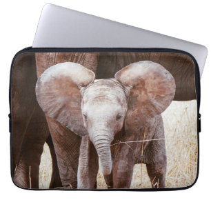 Capa Para Notebook Elefante-bebê afro-branco com mamãe