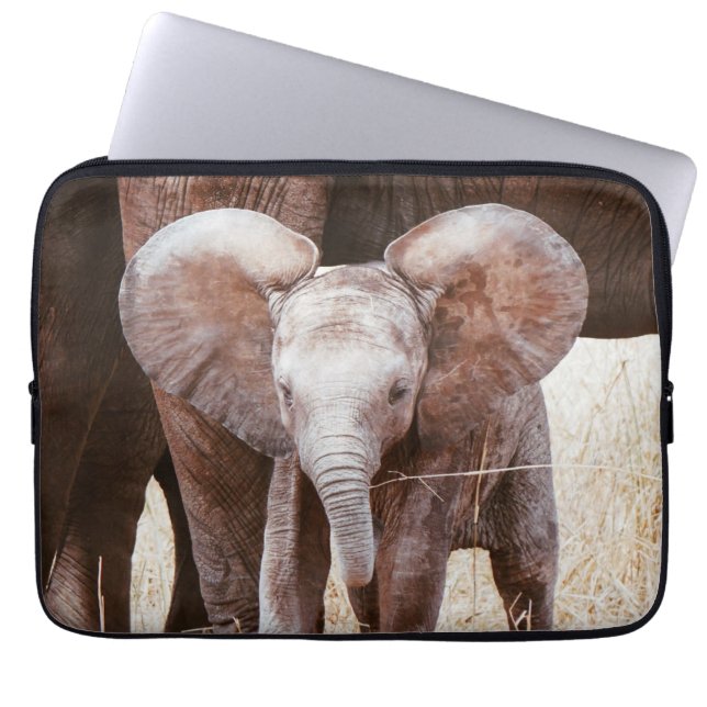 Capa Para Notebook Elefante-bebê afro-branco com mamãe (Frente)