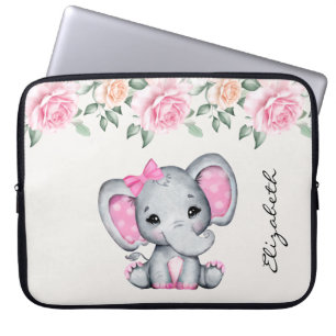 Capa Para Notebook Elefante-bebê rosa-branca e borda-Rosa