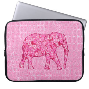 Capa Para Notebook Elefante da flor - cor-de-rosa fuchsia