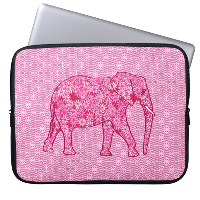 Capa Para Notebook Elefante da flor - cor-de-rosa fuchsia (Frente)