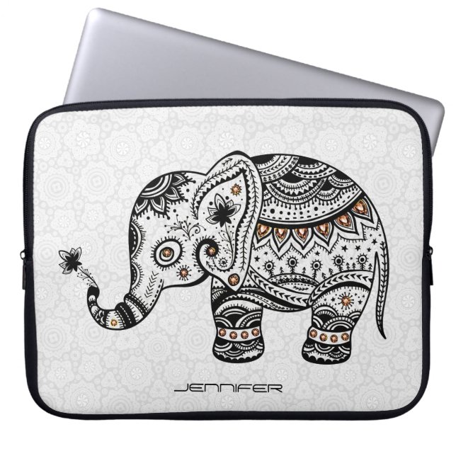 Capa Para Notebook Elefante De Bebê Bonito Em Ouros Pretos E Castanho (Frente)