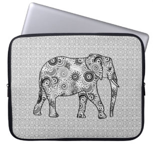 Capa Para Notebook Elefante de espiral fractal - cinzas, preto e bran