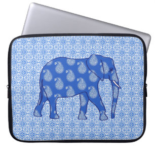 Capa Para Notebook Elefante de Paisley - azul de cobalto e branco