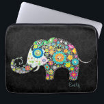 Capa Para Notebook Elefante Floral Colorido<br><div class="desc">Flores retrorreflectoras coloridas em forma de elefante contra fundo preto de damascos. . Textura de diamante e decorada com pernos de diamante (imagem não diamantes reais). Disponível em outros produtos.</div>