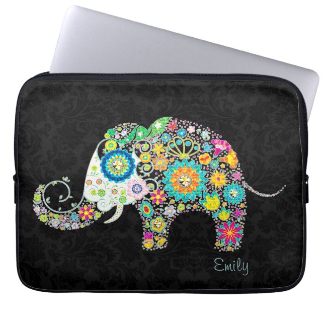 Capa Para Notebook Elefante Floral Colorido (Frente)
