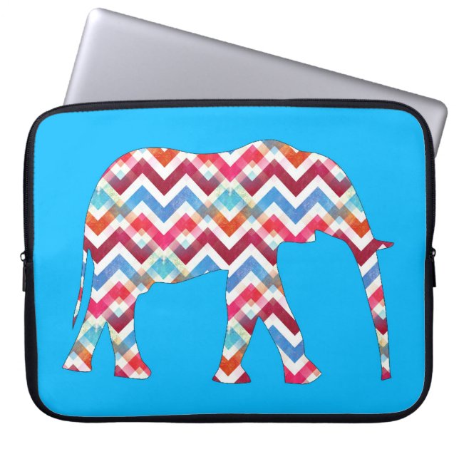Capa Para Notebook Elefante Funky de Chevron do ziguezague no azul da (Frente)