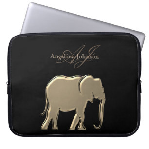 Capa Para Notebook Elefante Monogramado Elegante em Folha Dourada e P