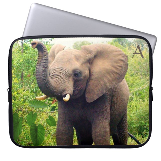 Capa Para Notebook Elefante selvagem com plantas tropicais & monogram (Frente)