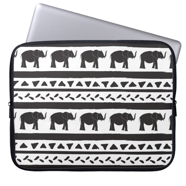 Capa Para Notebook Elefantes, linhas, triângulos, sem costura decorat (Frente)