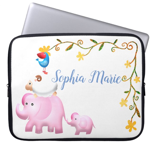 Capa Para Notebook Elefantes, Torre de Ovinos e Pássaros (Frente)