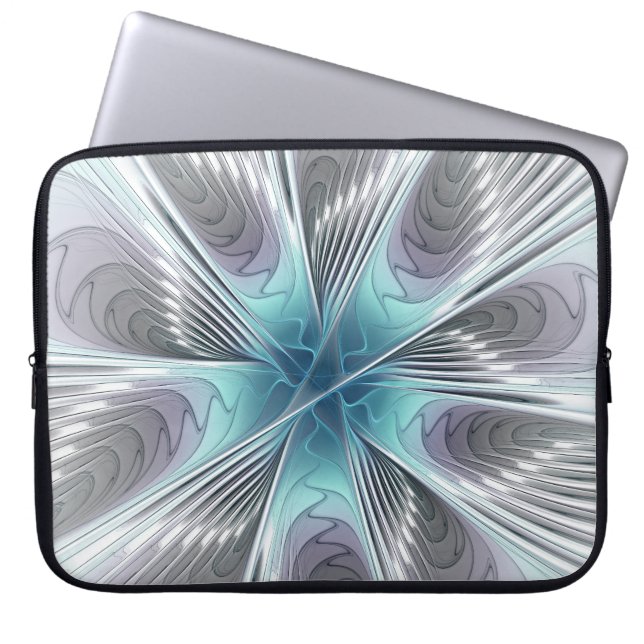 Capa Para Notebook Elegance Modern Blue Cinza White Fractal Art Flowe (Frente)