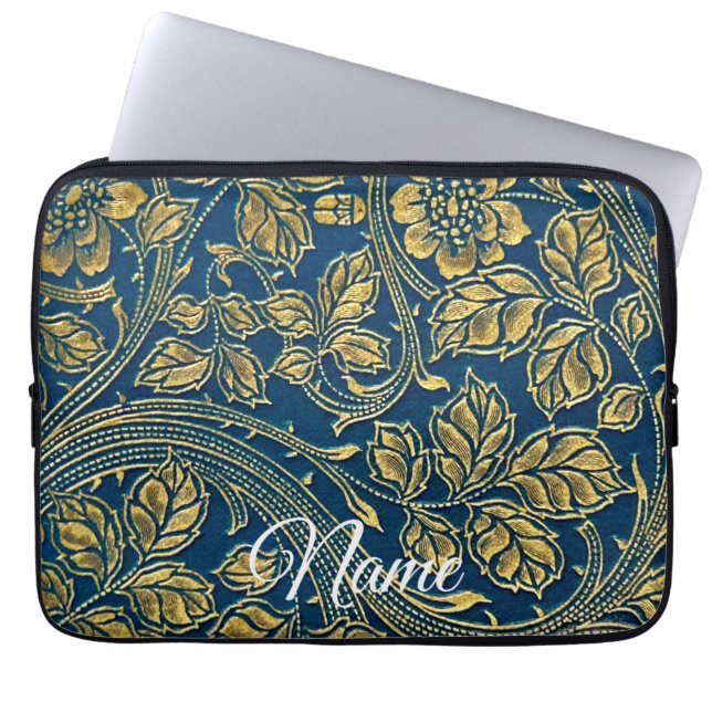 Capa Para Notebook Elegância Azul Dourada (Frente)