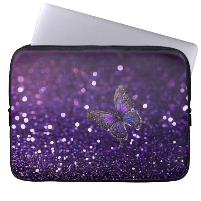 Capa Para Notebook Elegância Encantadora: A Borboleta Roxa Sparkle (Frente)