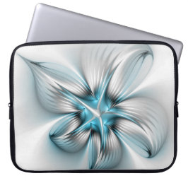 Capa Para Notebook Elegância Floral Moderna Abstrato Azul Arte Fracta
