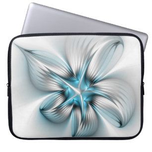 Capa Para Notebook Elegância Floral Moderna Abstrato Azul Arte Fracta