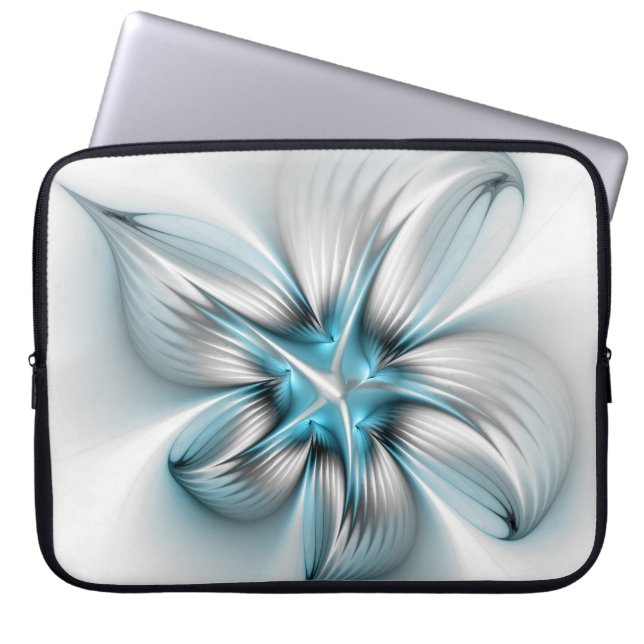 Capa Para Notebook Elegância Floral Moderna Abstrato Azul Arte Fracta (Frente)