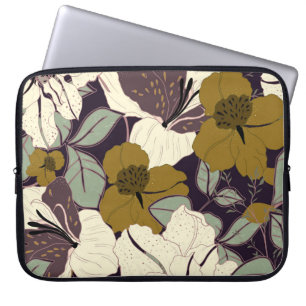 Capa Para Notebook elegância floral, padrão de folha vintage.