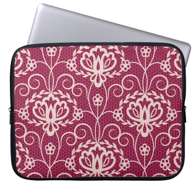 Capa Para Notebook Elegância Floral: Padrão de rendas Vermelhas (Frente)