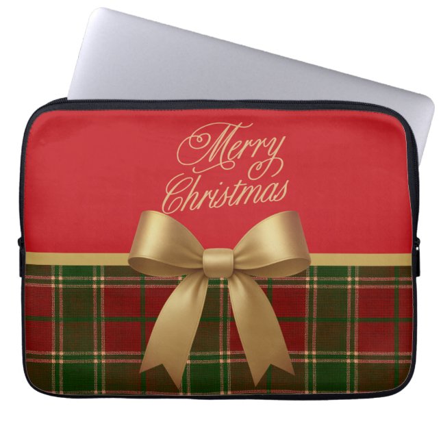 Capa Para Notebook Elegant Christmas Plaid Collection with Gold Bow (Frente)