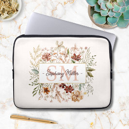 Capa Para Notebook Elegant Monogram Watercolor Fall Wildflower Floral