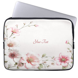 Capa Para Notebook Elegant Pink White Floral Laptop Sleeve