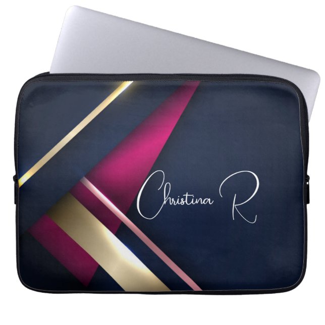 Capa Para Notebook Elegante Abstrato Dourado Blue Pink (Frente)
