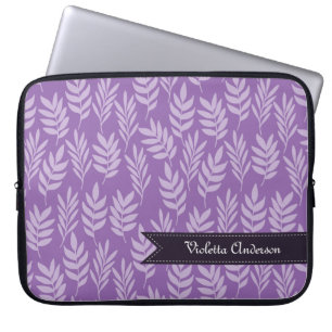 Capa Para Notebook Elegante adiciona seu nome Roxo e Folhas de Lavand