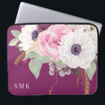 Capa Para Notebook Elegante Blush Peony Eucalyptus Floral Monograma<br><div class="desc">Elegante Blush Peony Eucalyptus Bolsa de laptop Monograma Floral com um buquê moderno, chic, de peonias, ranúnculo, anêmonas, hidrangea e hálito do bebê, cercado por verde botânico e folhas de eucalipto e acentuado por caules de folhas de ouro cúbico. Seus detalhes personalizados fazem disso a bolsa de laptop perfeita para...</div>
