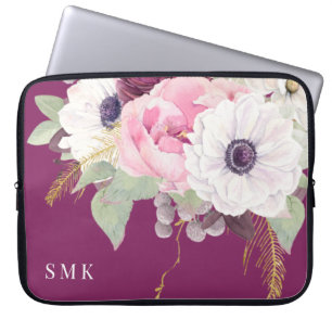Capa Para Notebook Elegante Blush Peony Eucalyptus Floral Monograma
