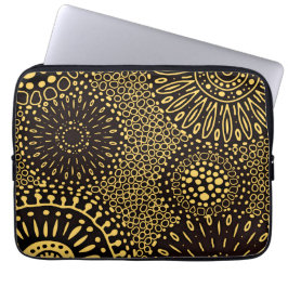 Capa Para Notebook Elegante Capinha de Laptop com Floral Étnico Preto