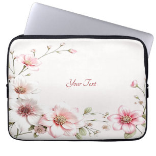 Capa Para Notebook Elegante Capinha de Laptop Floral Rosa Branca