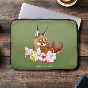 Capa Para Notebook Elegante Caracal Gato Selvagem Lírios Floral Verde