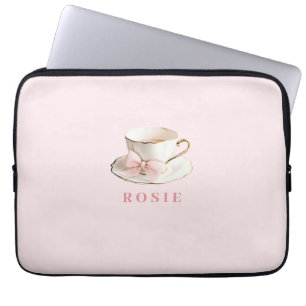 Capa Para Notebook Elegante Coquette Preppy Pink Teacup com Arco