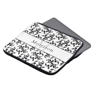 Capa Para Notebook Elegante Cor damasco de francês preto e branco