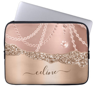 Capa Para Notebook Elegante de Folha Metálica Dourada com Rosa de Lar