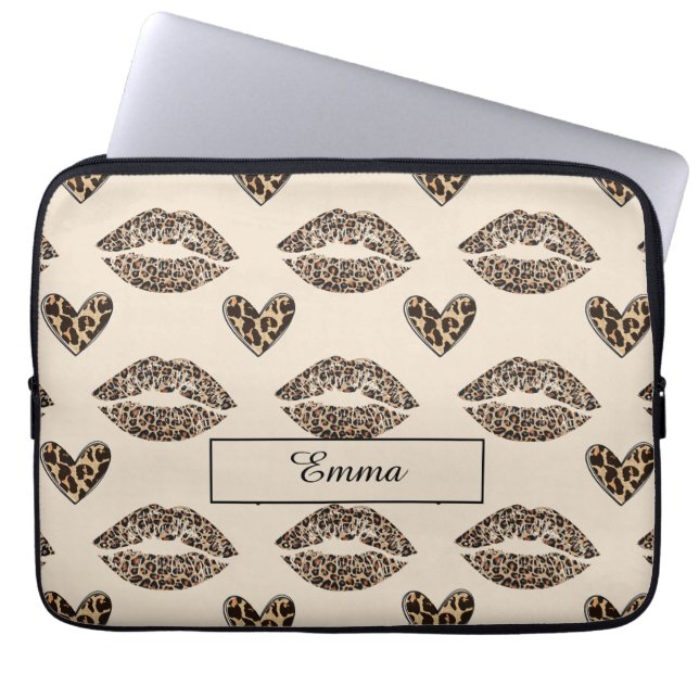 Capa Para Notebook Elegante Estampa de Guepardo Bege e Preto (Frente)