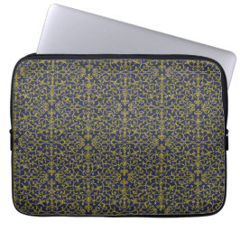 Capa Para Notebook Elegante Filigrana Azul e Dourado