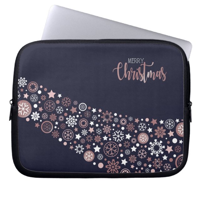 Capa Para Notebook Elegante floco de neve de rosa de natal alegre (Frente)