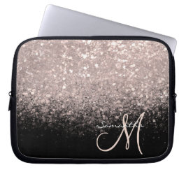 Capa Para Notebook Elegante Glitter de Ouro Rosa e Monograma Preto