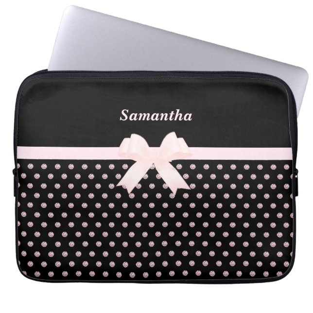Capa Para Notebook Elegante Laptop com Diamantes Preto e Rosa (Frente)