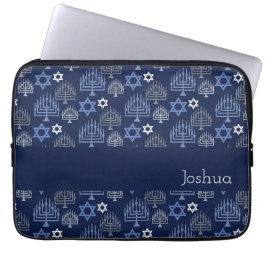 Capa Para Notebook Elegante Menorá de Hanukkah Padrão de Feriado Azul