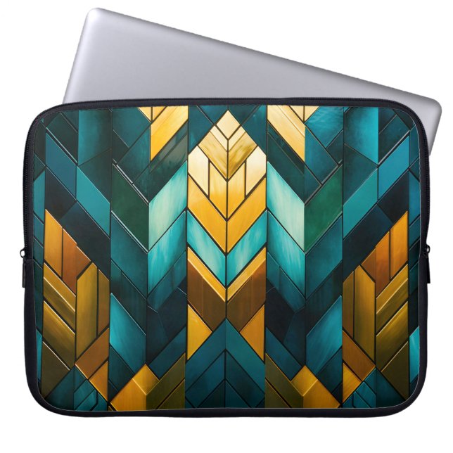 Capa Para Notebook Elegante Moderno Abstrato Dourado Verde-Geométrico (Frente)