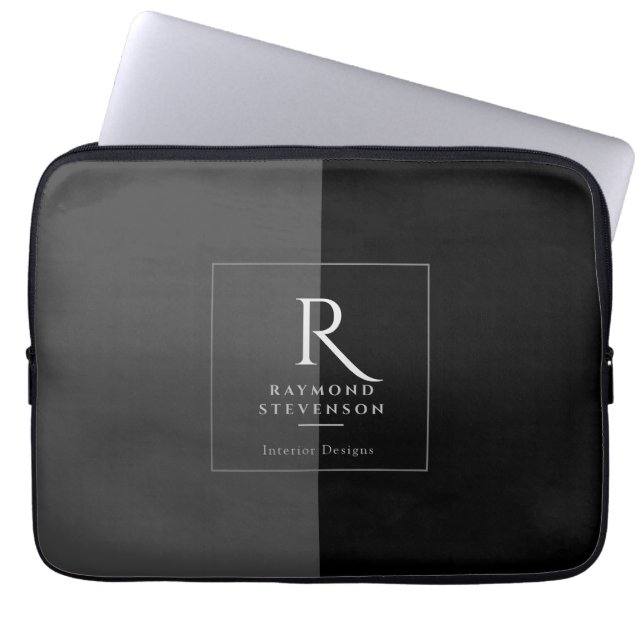 Capa Para Notebook Elegante Moderno Branco Preto Monograma (Frente)