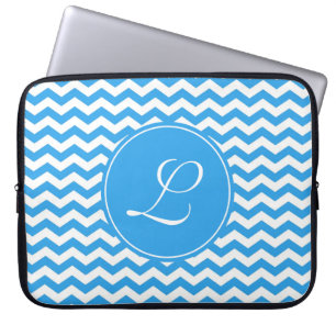 Capa Para Notebook elegante, moderno, monograma de chevron azul céu b